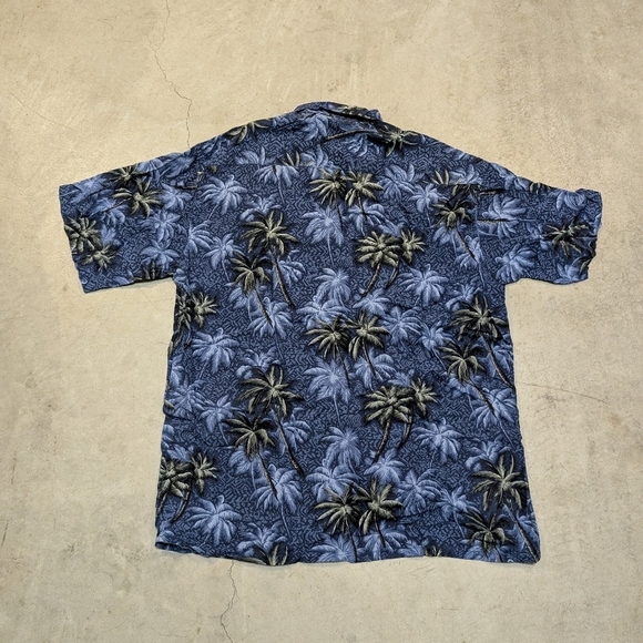 VTG 90s Pierre Cardin Rayon Hawaiian Shirt Palm Trees Blue Mens L Korea - Picture 2 of 5